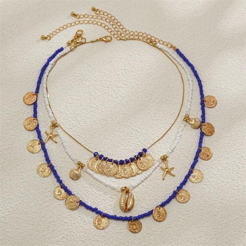 occidental style retro wind coin necklace  Nation exotic customs beads beads Shells