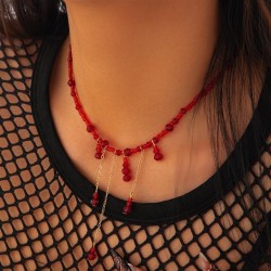 occidental style  Halloween crystal tassel necklace  wind color beads clavicle..