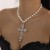 occidental style punk wind cross necklace black exaggerating embed imitate Pearl multilayer