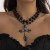 occidental style punk wind cross necklace black exaggerating embed imitate Pearl multilayer