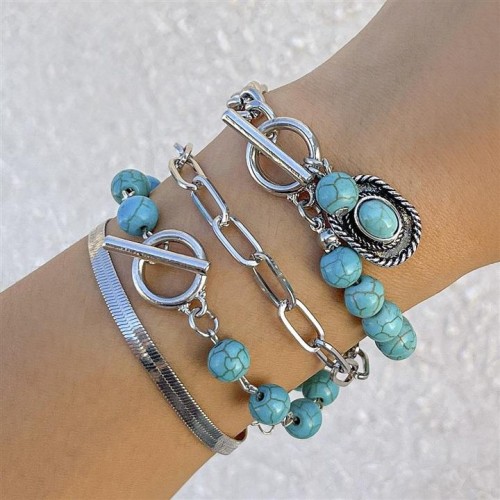 occidental style ethnic style retro imitate turquoise bracelet set personality more elements beads