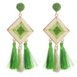  Bohemian style Alloy tassel earrings creative rhombus long style ethnic style..