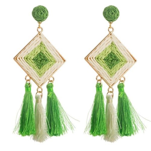  Bohemian style Alloy tassel earrings creative rhombus long style ethnic style travel Earring