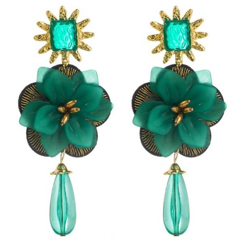 occidental style resin flowers pendant earrings woman creative exaggerating multilayer long style Nation wind E