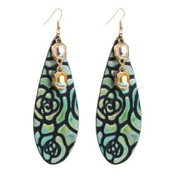  real leather Embossing Earring Bohemia pattern earrings long style diamond br..