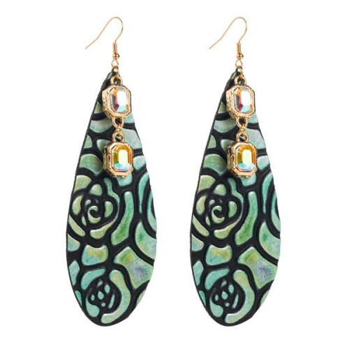  real leather Embossing Earring Bohemia pattern earrings long style diamond brief fashion leather earrings
