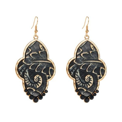 occidental style brief fashion real leather Embossing earrings trend Alloy diamond wind pattern leather Earring