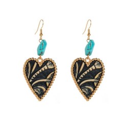  trend Alloy leather print embed turquoise earrings woman temperament high lov..
