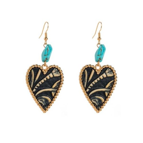  trend Alloy leather print embed turquoise earrings woman temperament high love Earring