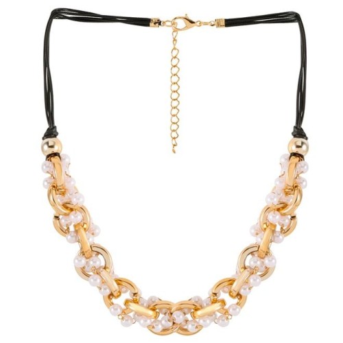 occidental style all-Purpose samll clavicle chain woman  black rope Pearl twining fashion Metal necklace