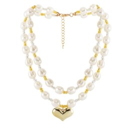  fashion exaggerating Pearl Double layer necklace  sweet love pendant