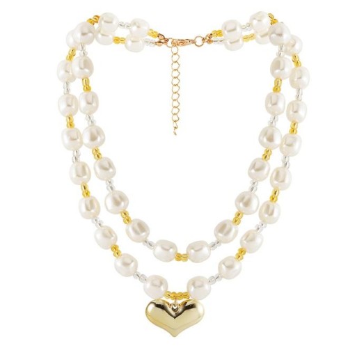   fashion exaggerating Pearl Double layer necklace  sweet love pendant