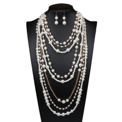  occidental style exaggerating multilayer Pearl necklace earrings set woman lo..