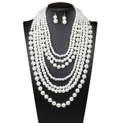  occidental style exaggerating multilayer Pearl necklace earrings set long sty..