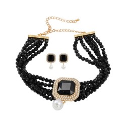 super colorful diamond earrings necklace set woman square ear stud imitate Pea..