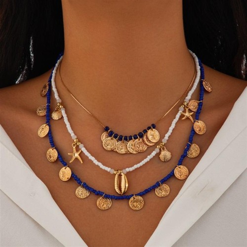 occidental style  beads Shells necklace set  fashion Alloy starfish clavicle chain