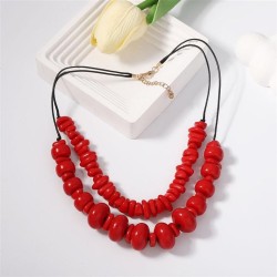  color resin Double layer Irregular geometry Round necklace     retro fashion ..