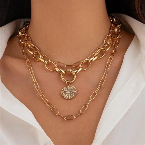 occidental style wind diamond leaf flower necklace  personality Metal chain buckle clavicle