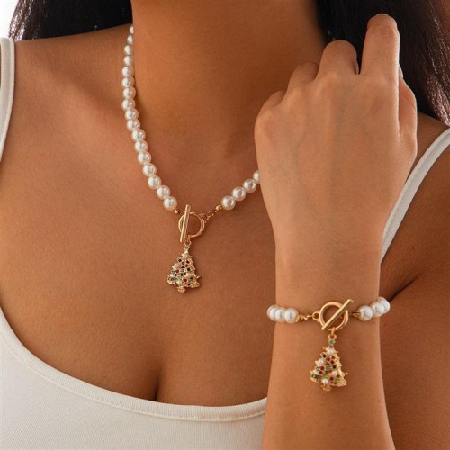 occidental style personality dayins wind imitate Pearl beads  christmas tree snowflakeO buckle geometr