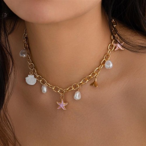 occidental style wind imitate Pearl tassel necklacenecklace starfish Shells pendant