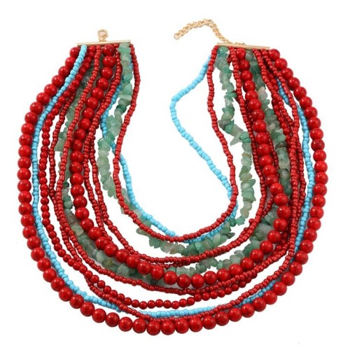 exaggerating creative multilayer natural gravel color beads necklace occidental style handmade beads clavicle c