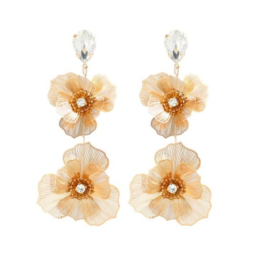 occidental style temperament multilayer hollow flowers earrings woman diamond high earrings temperament long sty