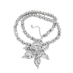 silver color Beads chain flowers pendant exaggerating occidental style lady ne..