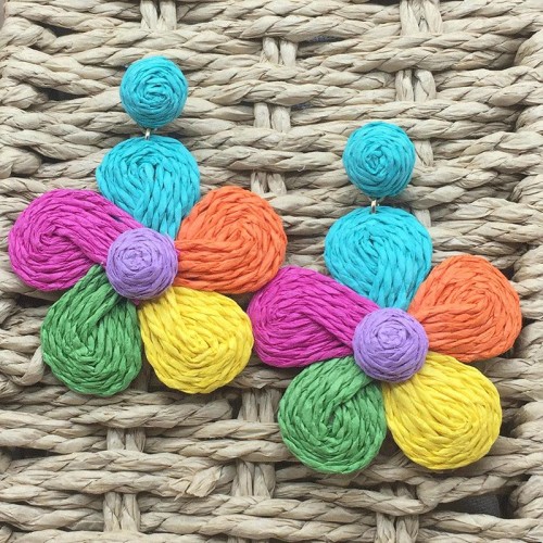 occidental style earrings personality summer handmade weave flower ear stud exaggerating Earring woman