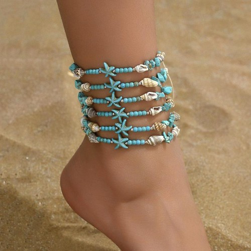  Bohemia weave multilayer Shells starfish Anklet lady ins chain