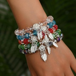  Bohemia weave beads crystal leaves bracelet lady ins creative lovely