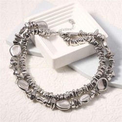  brief personality high Double layer silver creative necklace exaggerating tre..