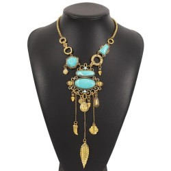 occidental style ethnic style exaggerating pattern embed turquoise Alloy neckl..