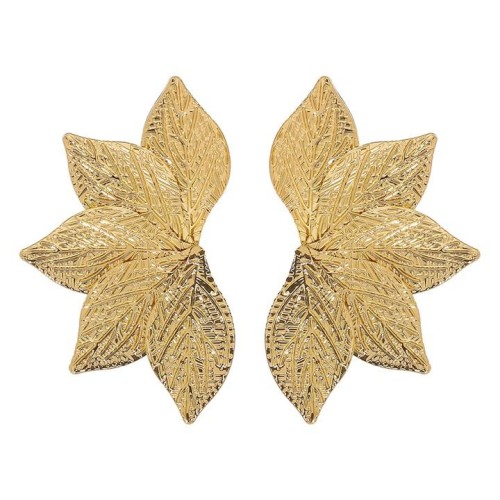 E occidental style personality geometry leaves earrings  creative exaggerating retro Metal wind ear stud
