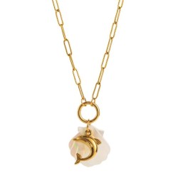 summer series personality brief starfish dolphin pendant stainless steel neckl..