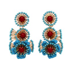 retro ethnic style Bohemia occidental style temperament turquoise flowers earr..