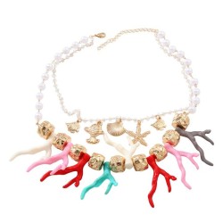  Hawaii wind imitate Pearl necklace starfish Double layer necklace woman