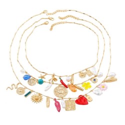 Bohemia sun flower snake multilayer ethnic style charm necklace