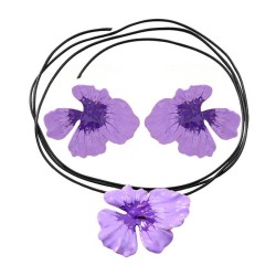 (purple)flowers petal necklace earrings set