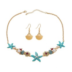 wind fashion high necklace earrings set starfish Shells clavicle chain woman
