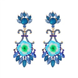 high flowers color Rhinestone pendant drop luxurious banquet earrings woman