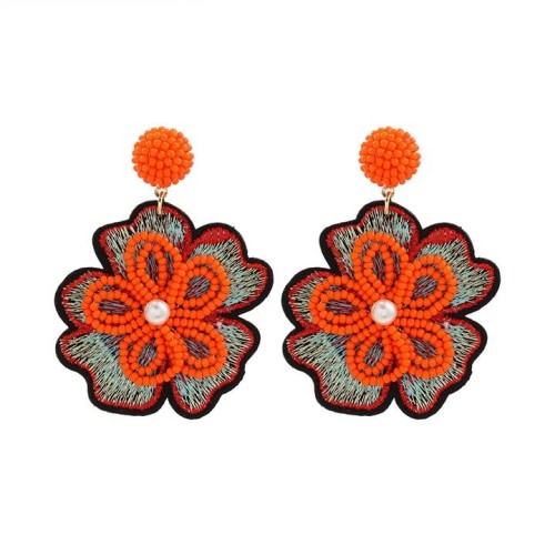  handmade Cloth flowers beads temperament all-Purpose earrings woman