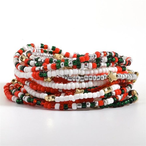 temu christmas series handmade beads multilayer brilliant Five-pointed star elasticity bracelet