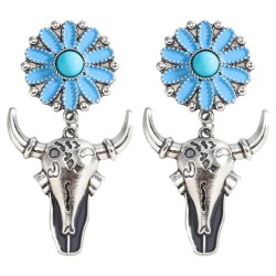 occidental style Cowboy wind embed blue flowers diamond head earrings  samll p..