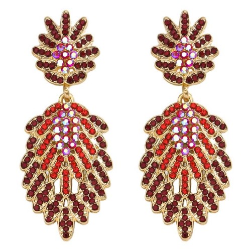 occidental style fashion wind leaves colorful diamond earrings high lady wedding fully-jewelled Earring