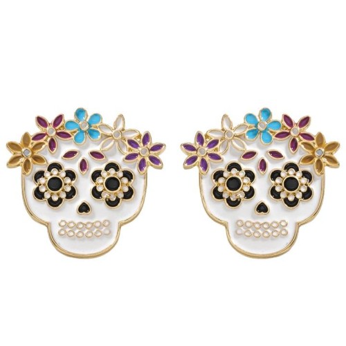 occidental style Halloween skull earrings personality enamel lovely flowers skull Earring