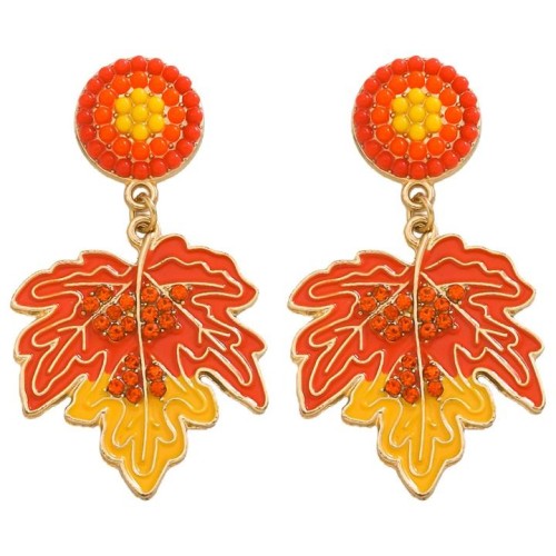  autumn exaggerating diamond leaf earrings fashion colour enamel geometry leaves earring