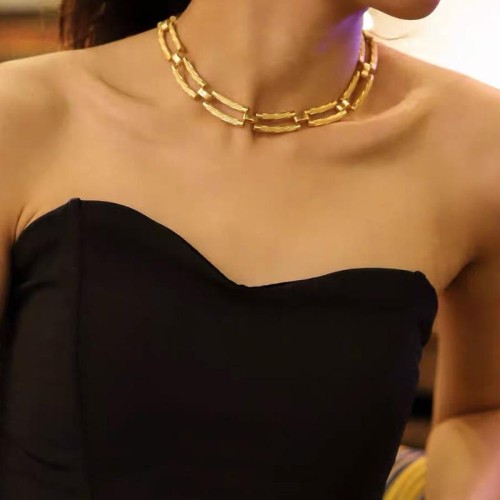 occidental style wind samll Metal bamboo twisted geometry buckle splice necklace brief wind clavicle ch