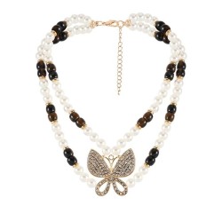 occidental style temperament Double layer butterfly necklace retro splice colo..