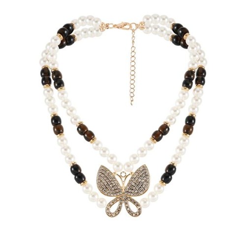 occidental style temperament Double layer butterfly necklace retro splice color chain samll brief