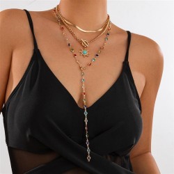 occidental styleins wind color crystal snake chain necklace  brief turquoise sun set